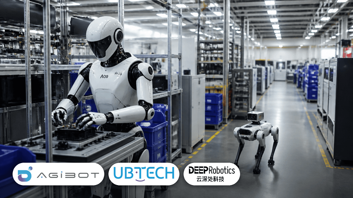 Гуманоид AgiBot и робособака DeepRobotics на заводе