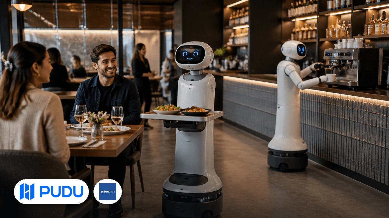 Сервисные роботы Pudu Robotics и Orion Star в ресторане